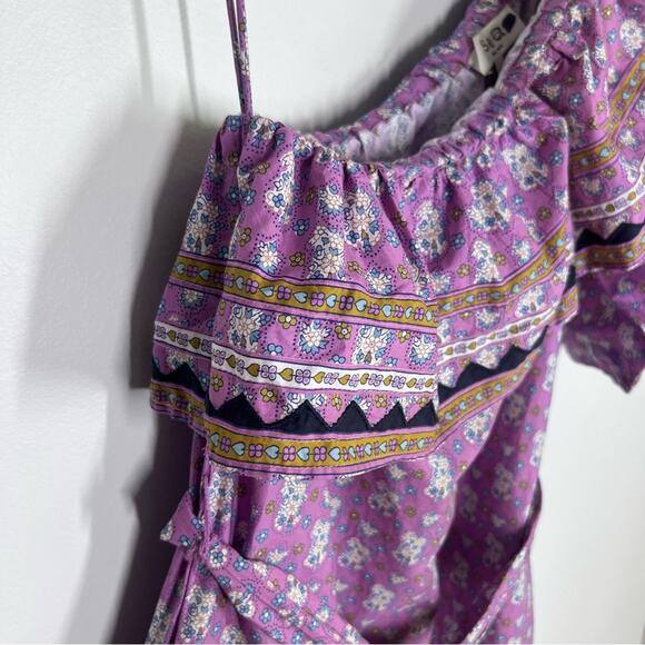 Sea NY Perry Border One Shoulder Floral Dress Lilac Puff Sleeve Midi Sz XS - Picture 9 of 10